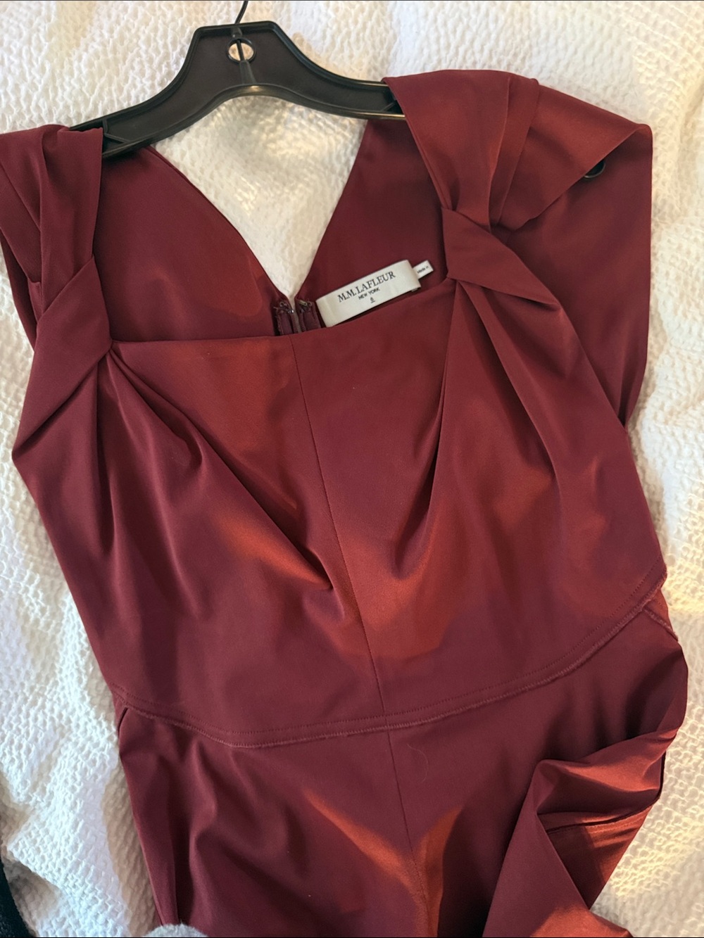 MM Lafleur Burgundy Charlene Twist-Shoulder Midi Dress